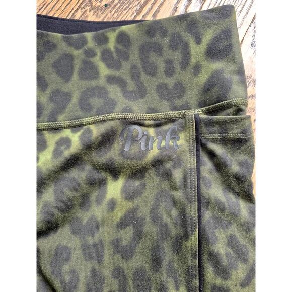 Victorias Secret Pink Ultimate Legging Women size Large dark green leopard print - Picture 2 of 5